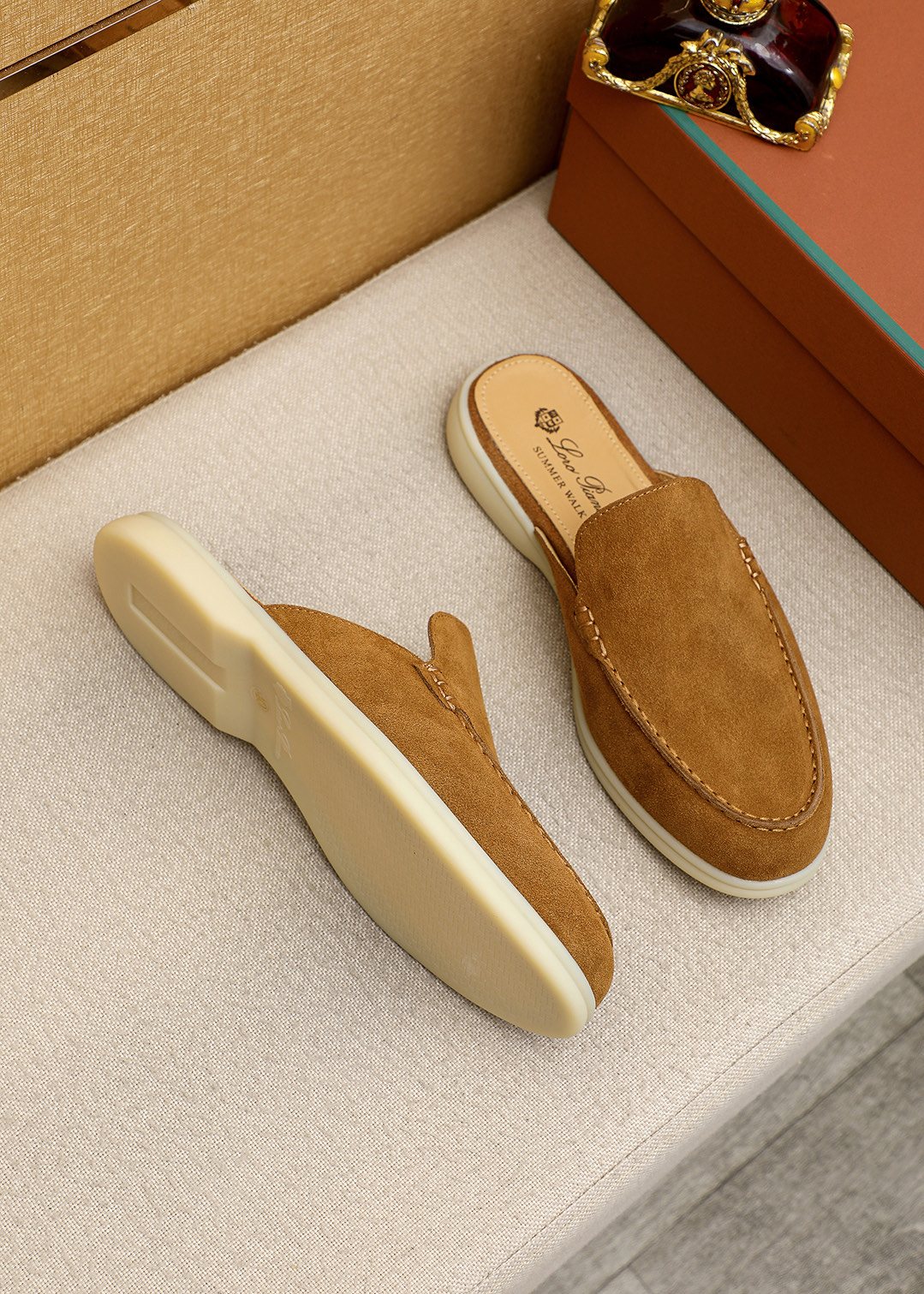 Loro Piana Suede Backless Loafers — front