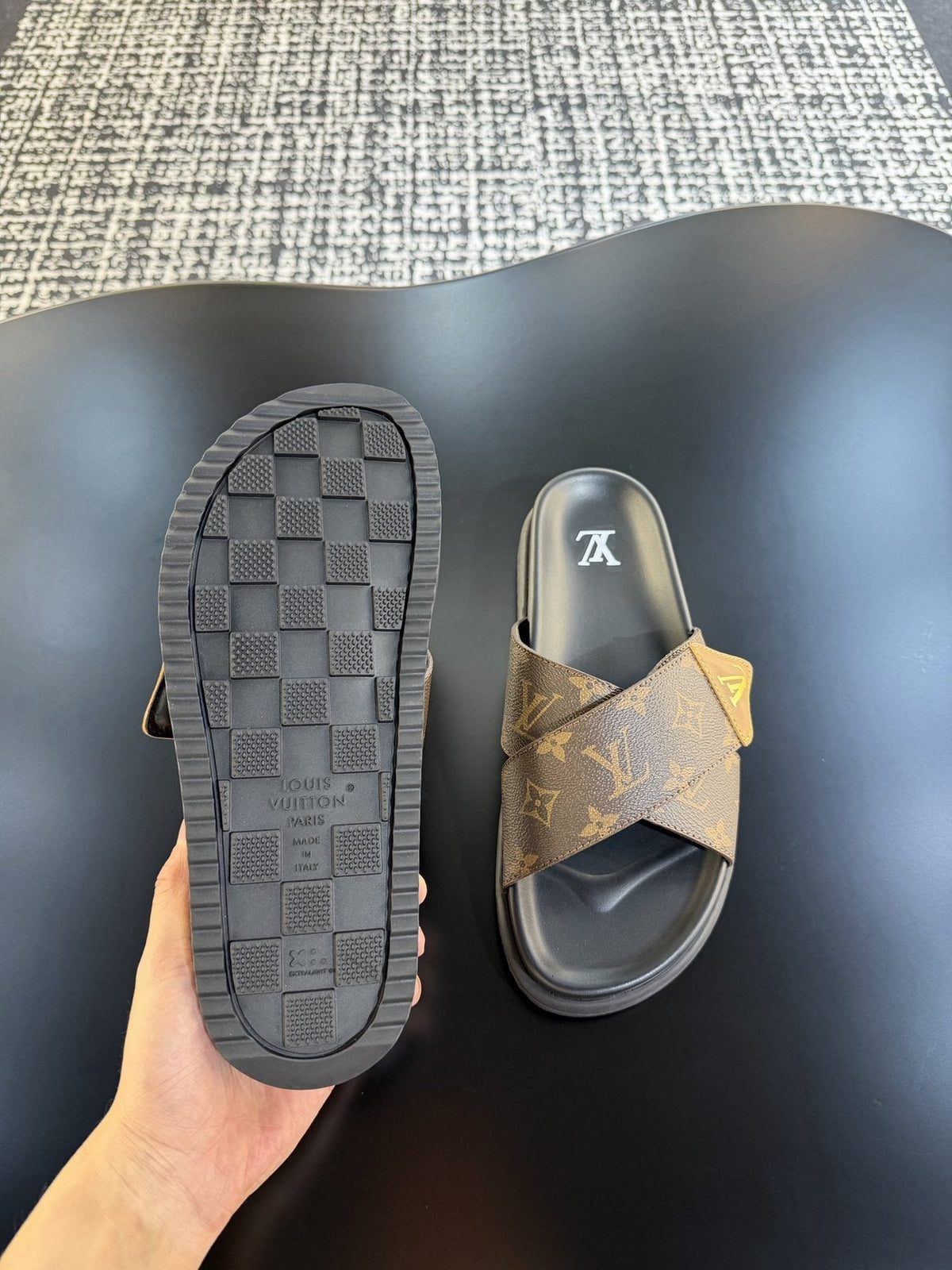 Louis Vuitton Monogram Cross-Strap Slide Sandals — side