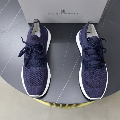 Brunello Cucinelli Dark Gray Knit Sneakers — front